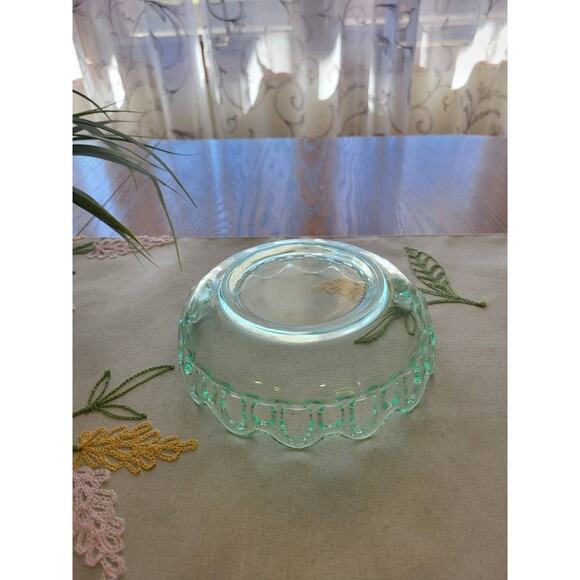 Vintage Green Depression, Uranium Glass Bowl, Lace Edge Lancaster Glass - Picture 5 of 6